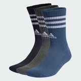 3-STRIPES CUSHIONED CREW SOCKS 3 PAIRS